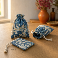 Ľanové darčekové vrecúško s motívom vĺn 7 x 9 cm, 3 ks