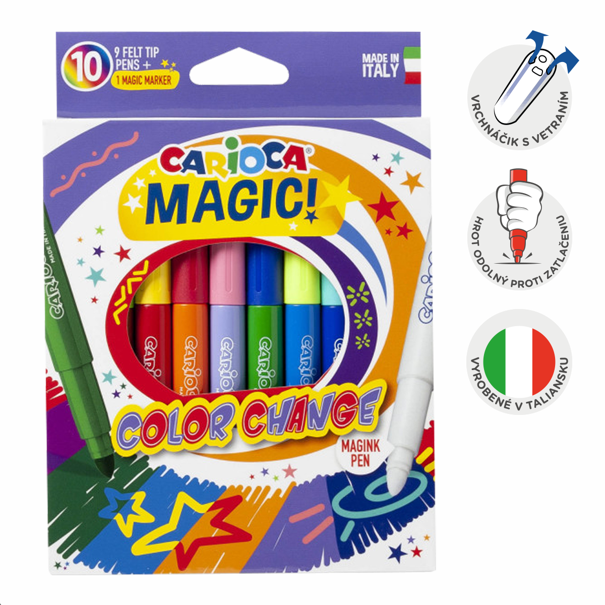 Magické fixky meniace farbu Carioca, 10 ks, mix farieb