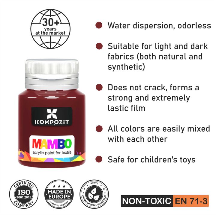 Metalická farba na textil a kožu MAMBO 20 ml