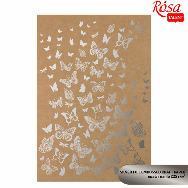 Papiere na scrapbooking s metalickými prvkami A4 – strieborné motýle