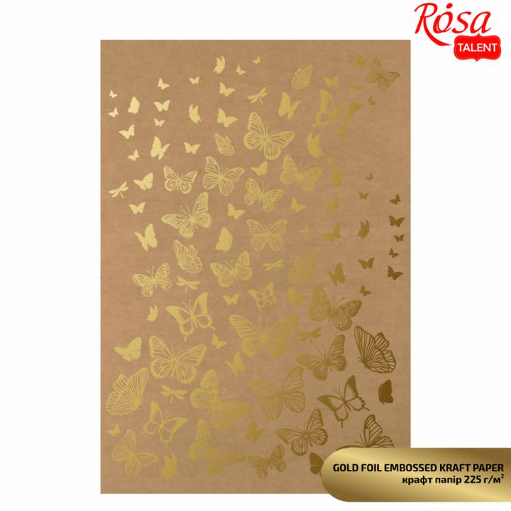 Papiere na scrapbooking s metalickými prvkami A4 – zlaté motýle