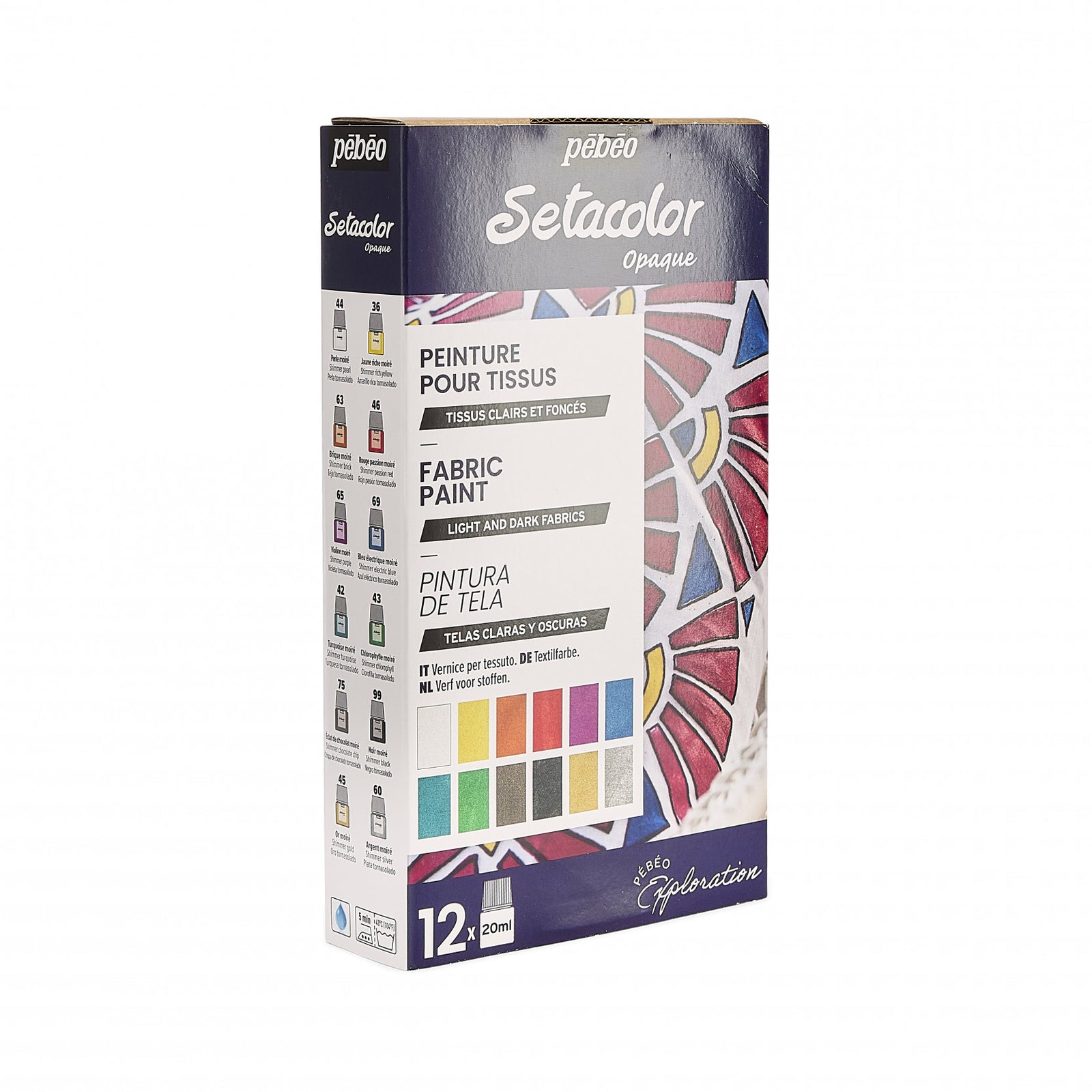 Pebeo Setacolor sada krycích farieb na textil 12 x 20 ml