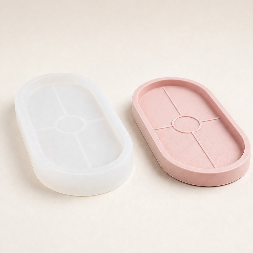 Pružná silikónová forma na odlievanie bytových dekorácií – oválny podnos – 17,8 × 9,4 cm