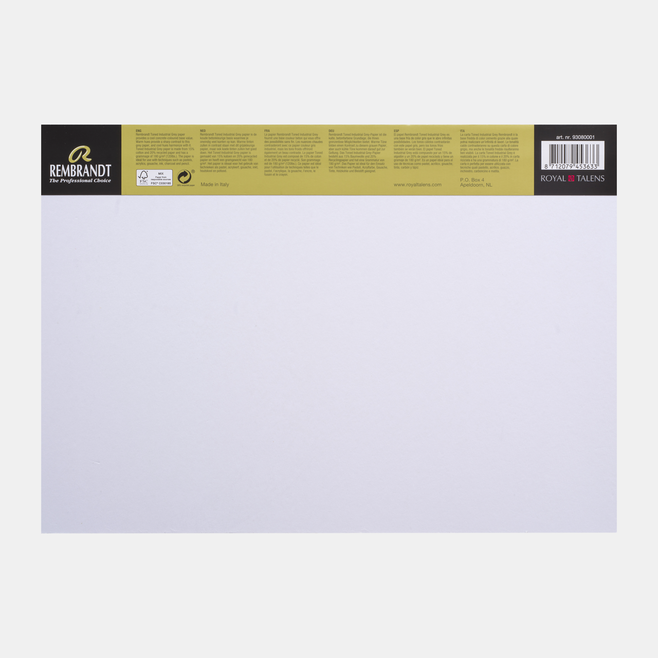 Skicovací blok ROYAL TALENS Rembrandt Toned Industrial Grey 180 g - 50 listov, A3