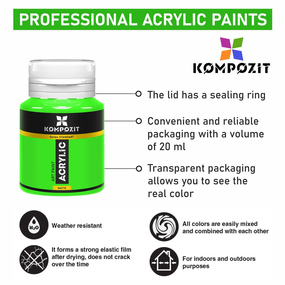 Sada 24 akrylových farieb Kompozit STANDART 24 x 20 ml
