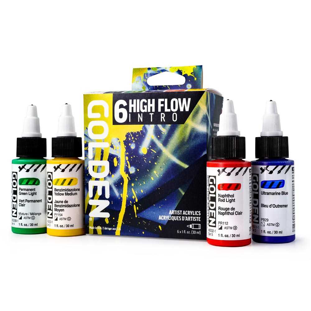 Sada akrylových farieb Golden High Flow Intro 6 x 30 ml
