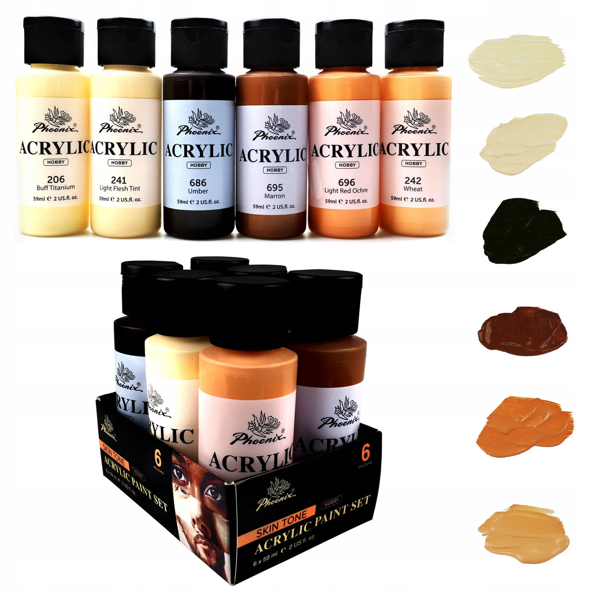 Sada akrylových farieb Phoenix – tóny pleti 6 x 59 ml