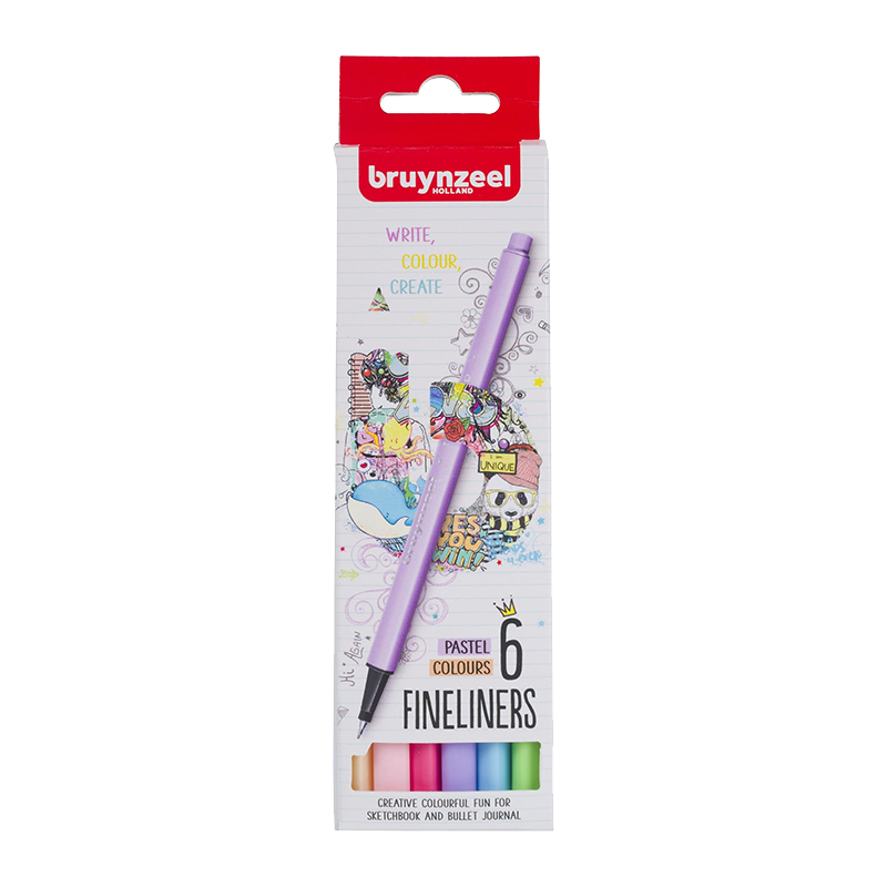 Sada linerov Bruynzeel Fineliner, pastelové – 6 ks / 0,4 mm