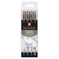 Sada technických pier Sakura Pigma Micron 3 fineliners a brush pen — obrázok 1