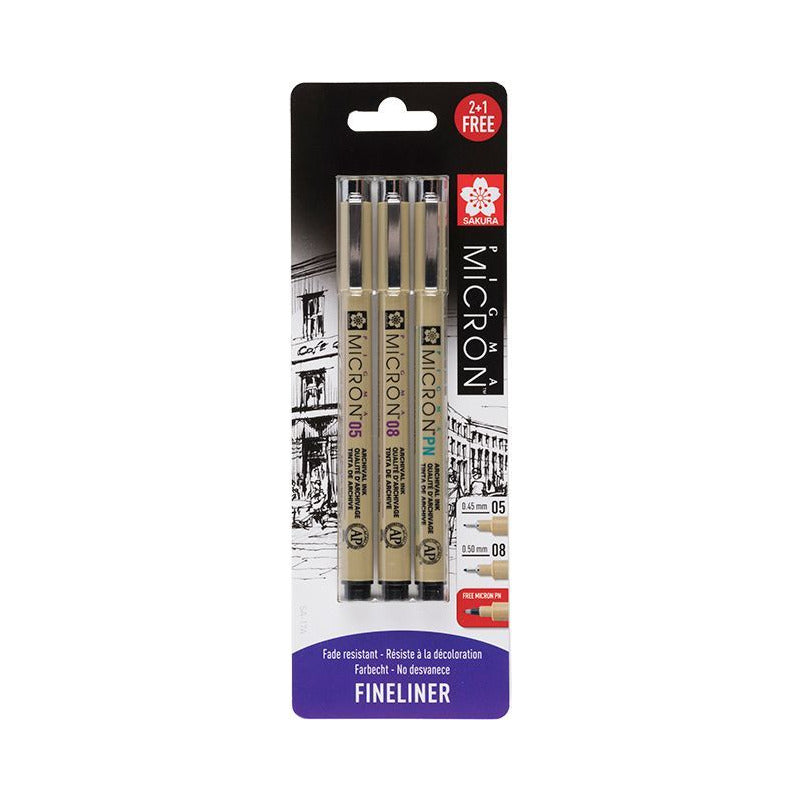 Sada technických pier Sakura Pigma Micron 3 ks – čierne