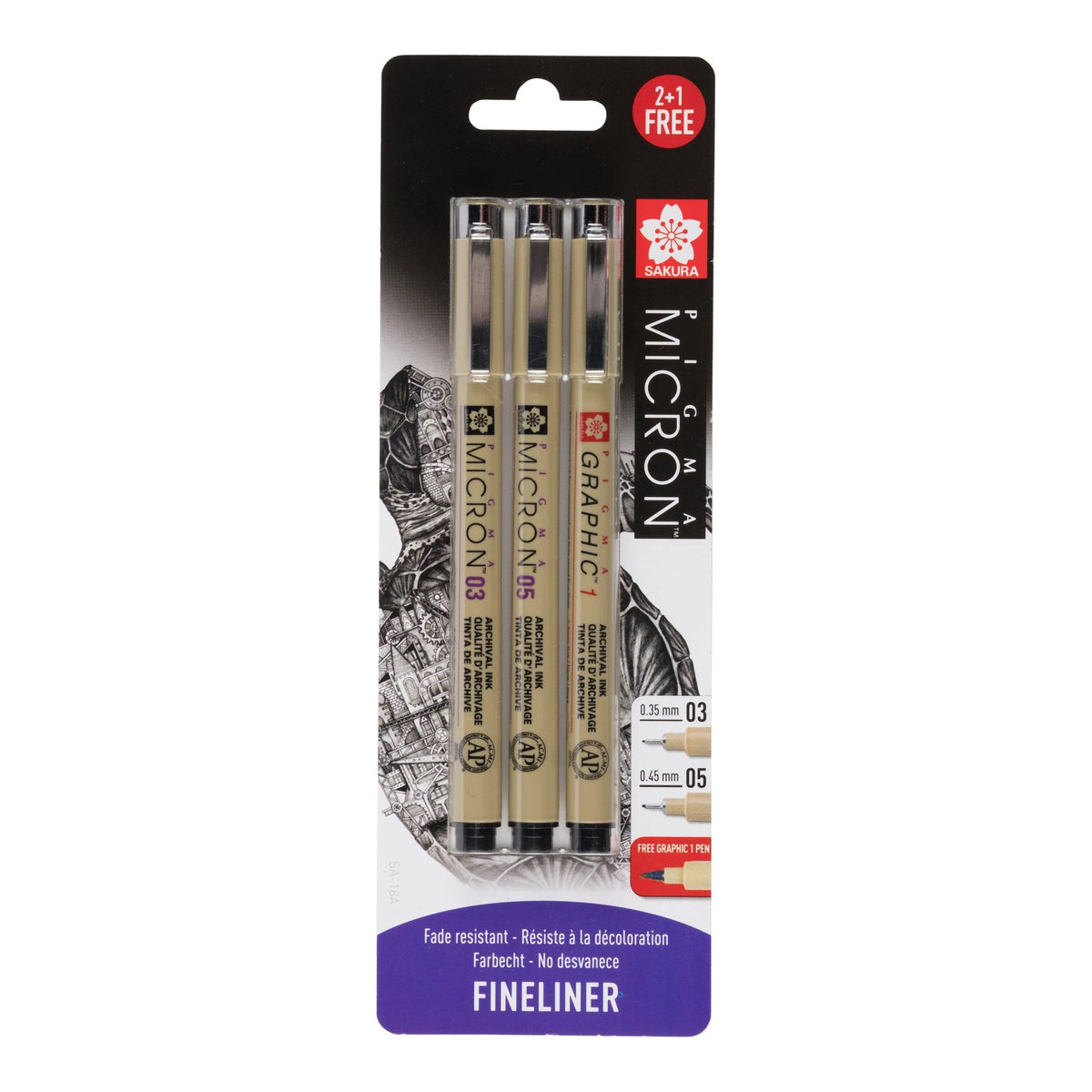 Sada technických pier Sakura Pigma Micron a Graphic 3 ks