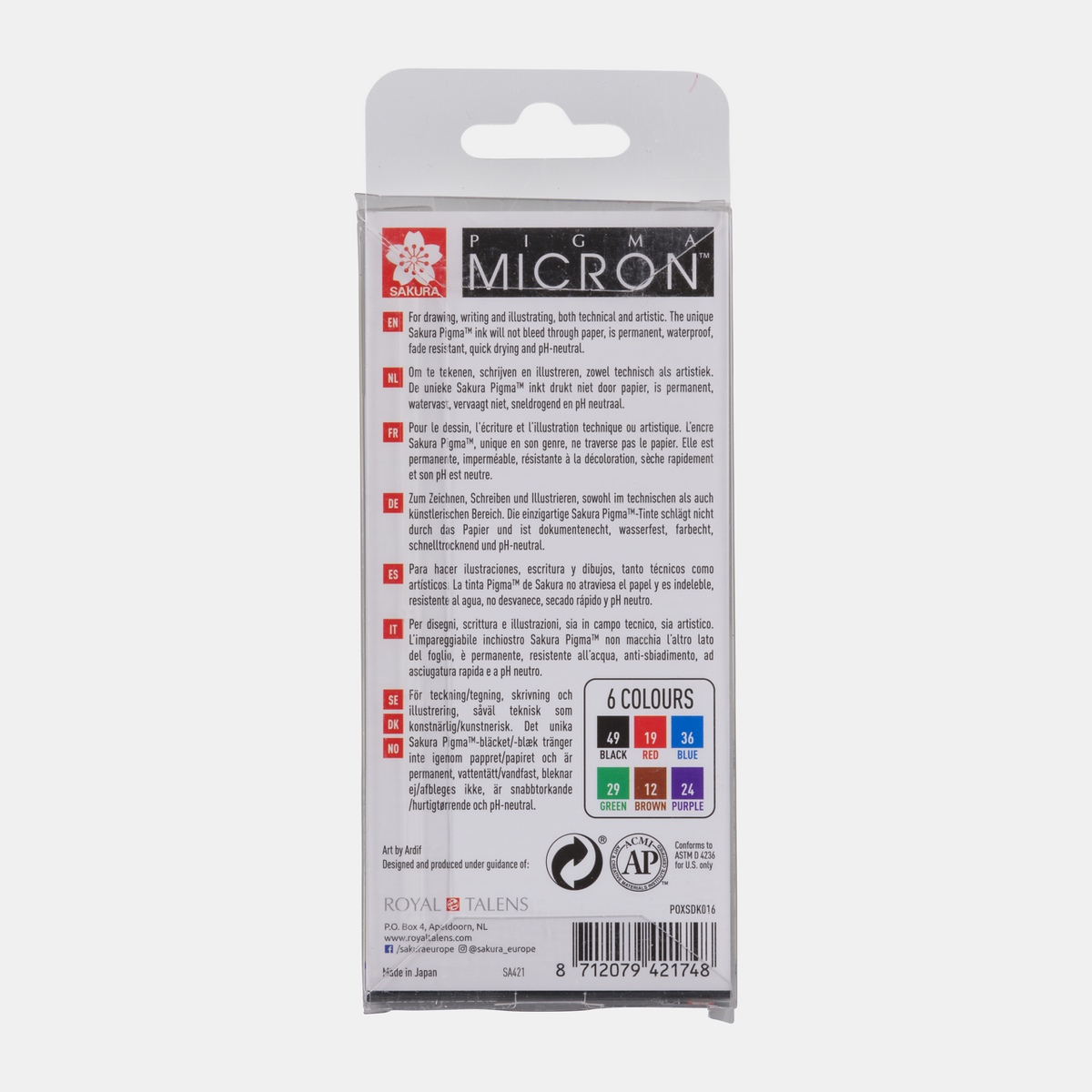 Sakura Pigma Micron 01 technické perá 0,25 mm sada 6 farieb
