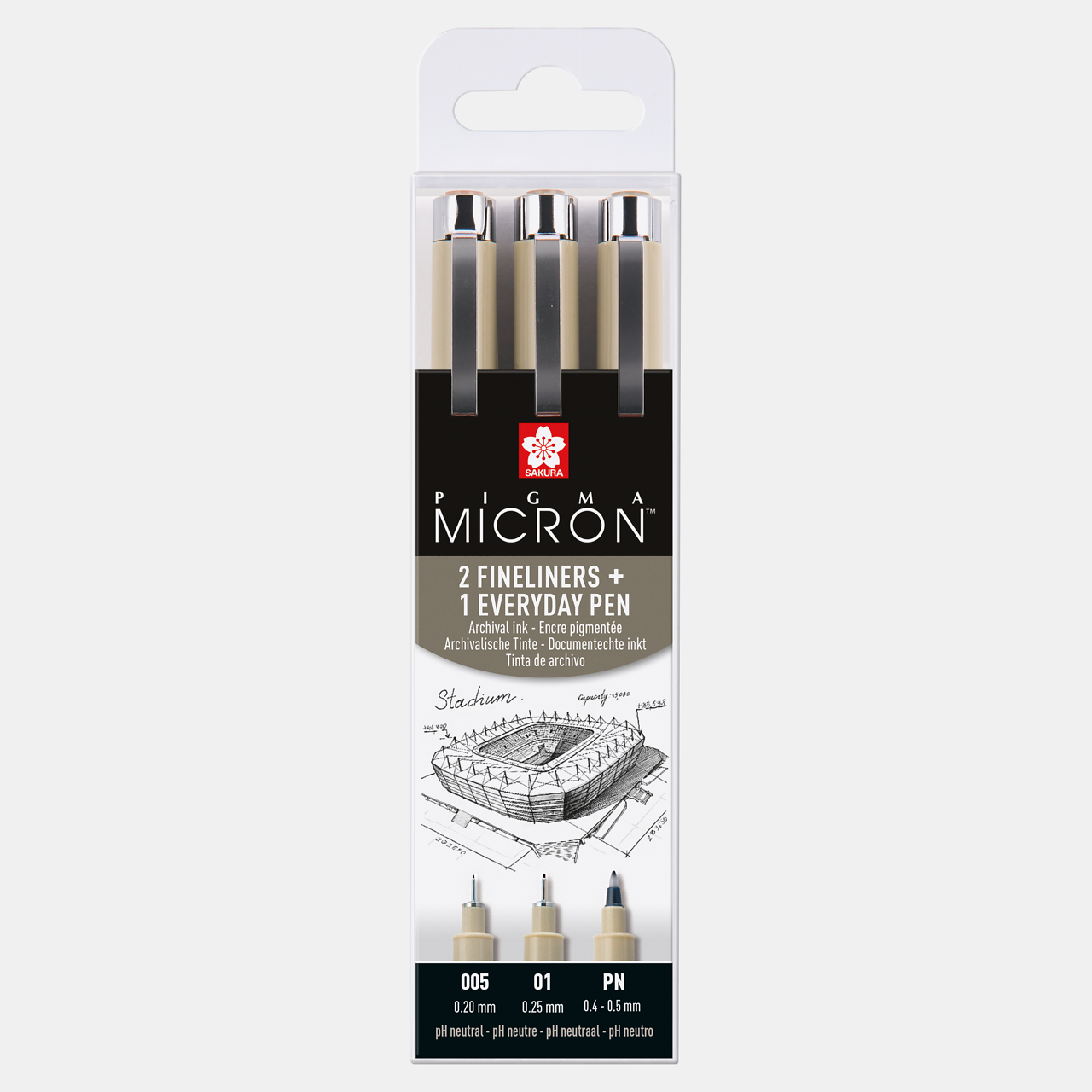 Sada technických pier SAKURA Pigma Micron Architektúra 3 ks - 005, 01, PN Black