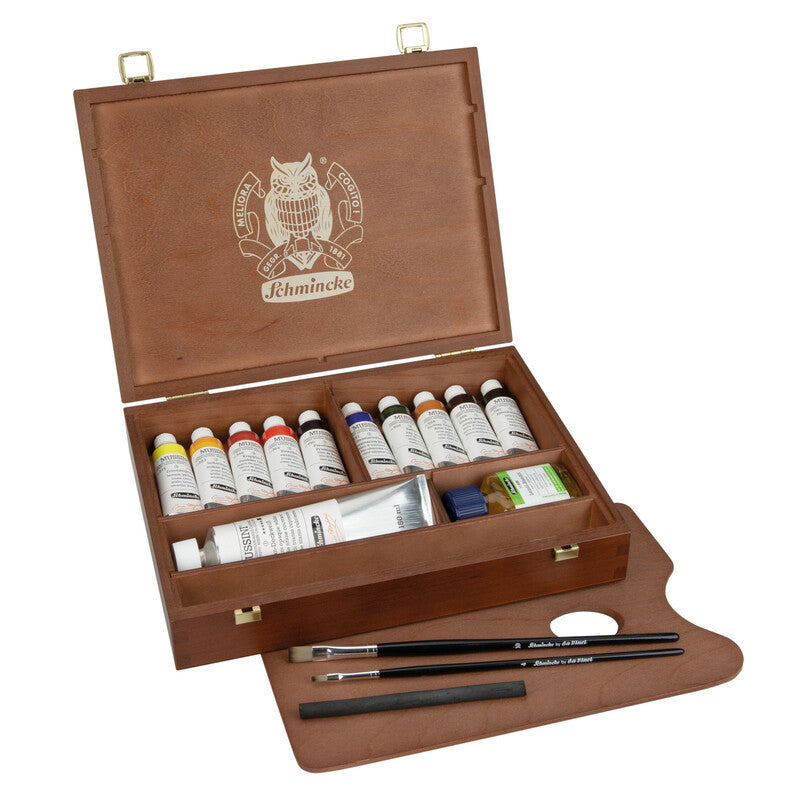 Schmincke MUSSINI drevená kazeta, 10 x 35 ml + biela 150 ml