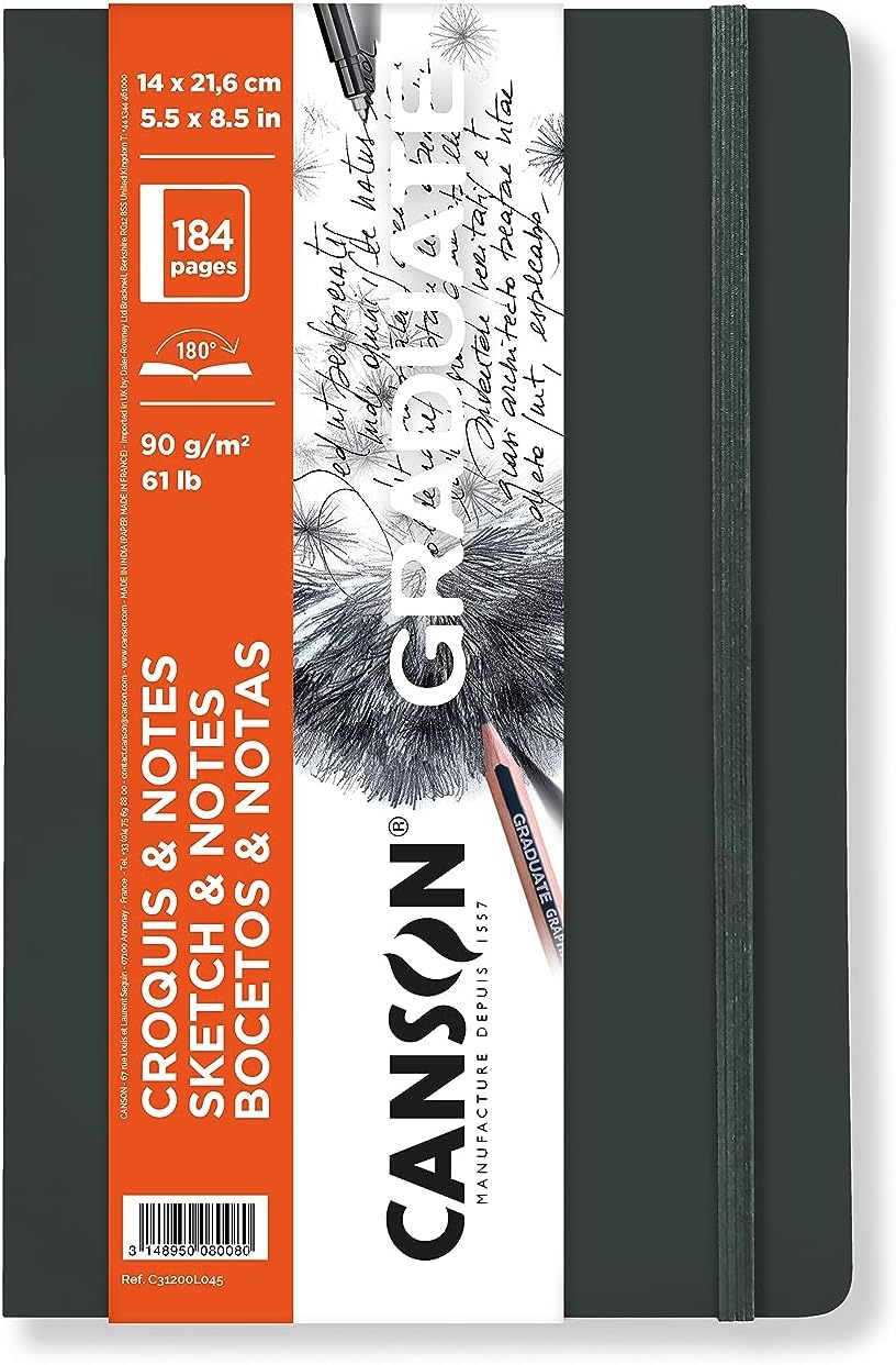 Skicár Canson Graduate Art Book 90 g/m² 184 listov 14 x 21,6 cm mäkká väzba Dark Grey