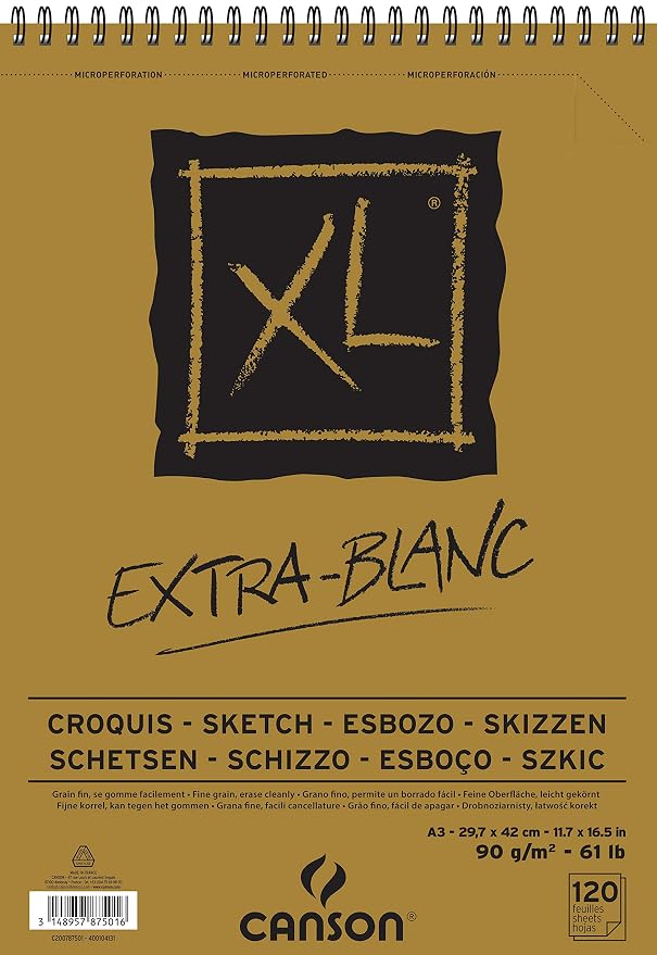 Skicár CANSON XL Extra Blanc 90 g/m² 120 listov A3 so špirálovou väzbou hore
