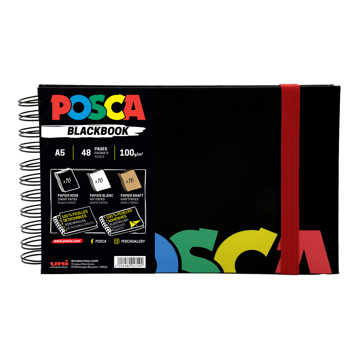 Skicár Posca, čierny, A5, mix 3 farieb papiera