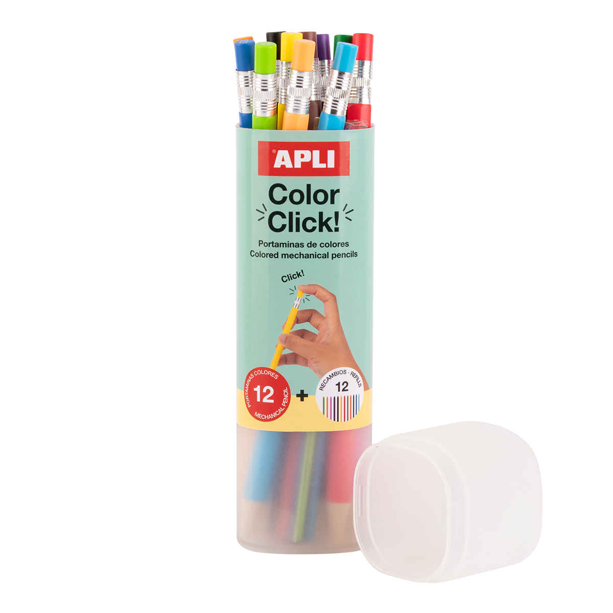 Stláčacie pastelky APLI Color Click, 12 ks s náhradnými tuhami a strúhadlom
