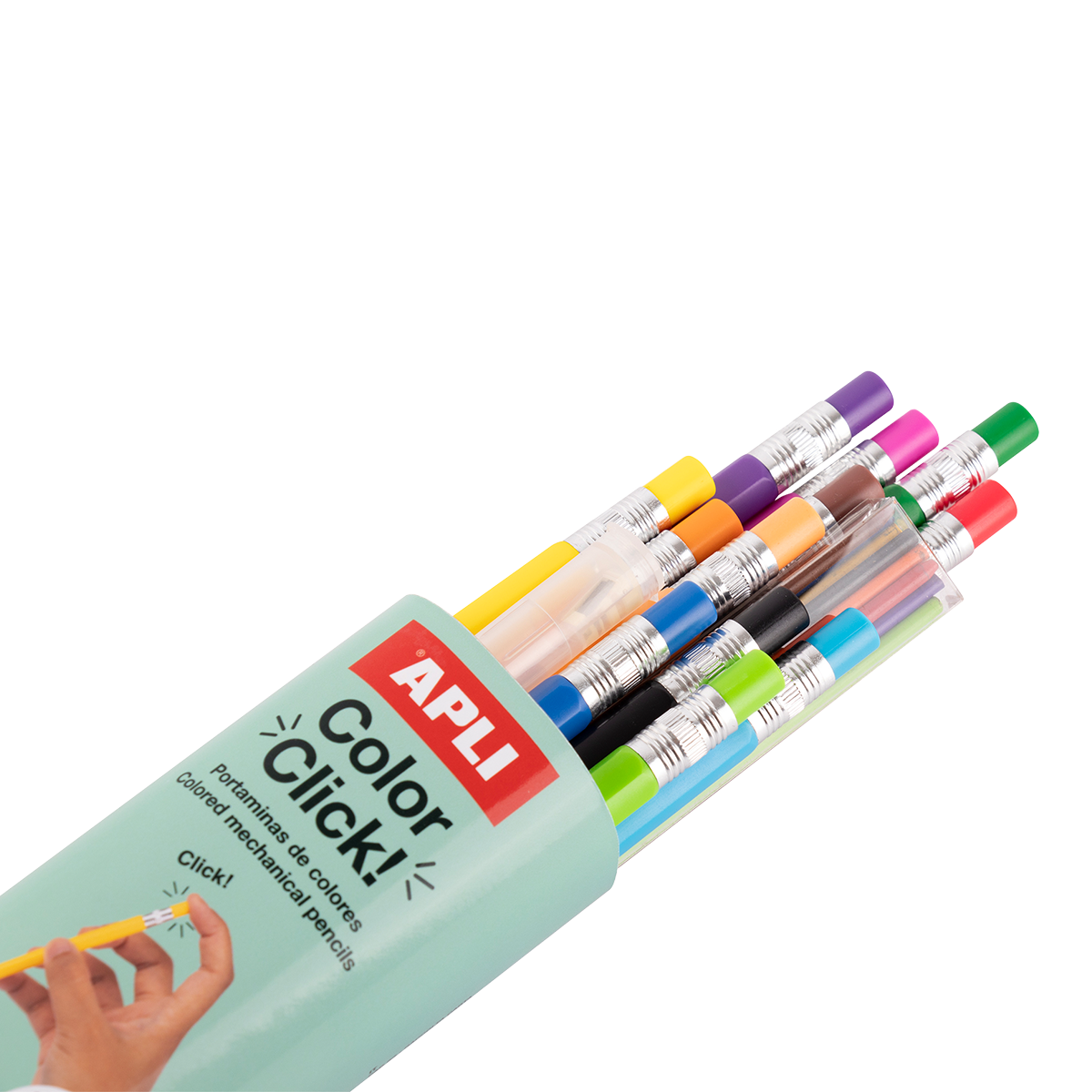 Stláčacie pastelky APLI Color Click, 12 ks s náhradnými tuhami a strúhadlom
