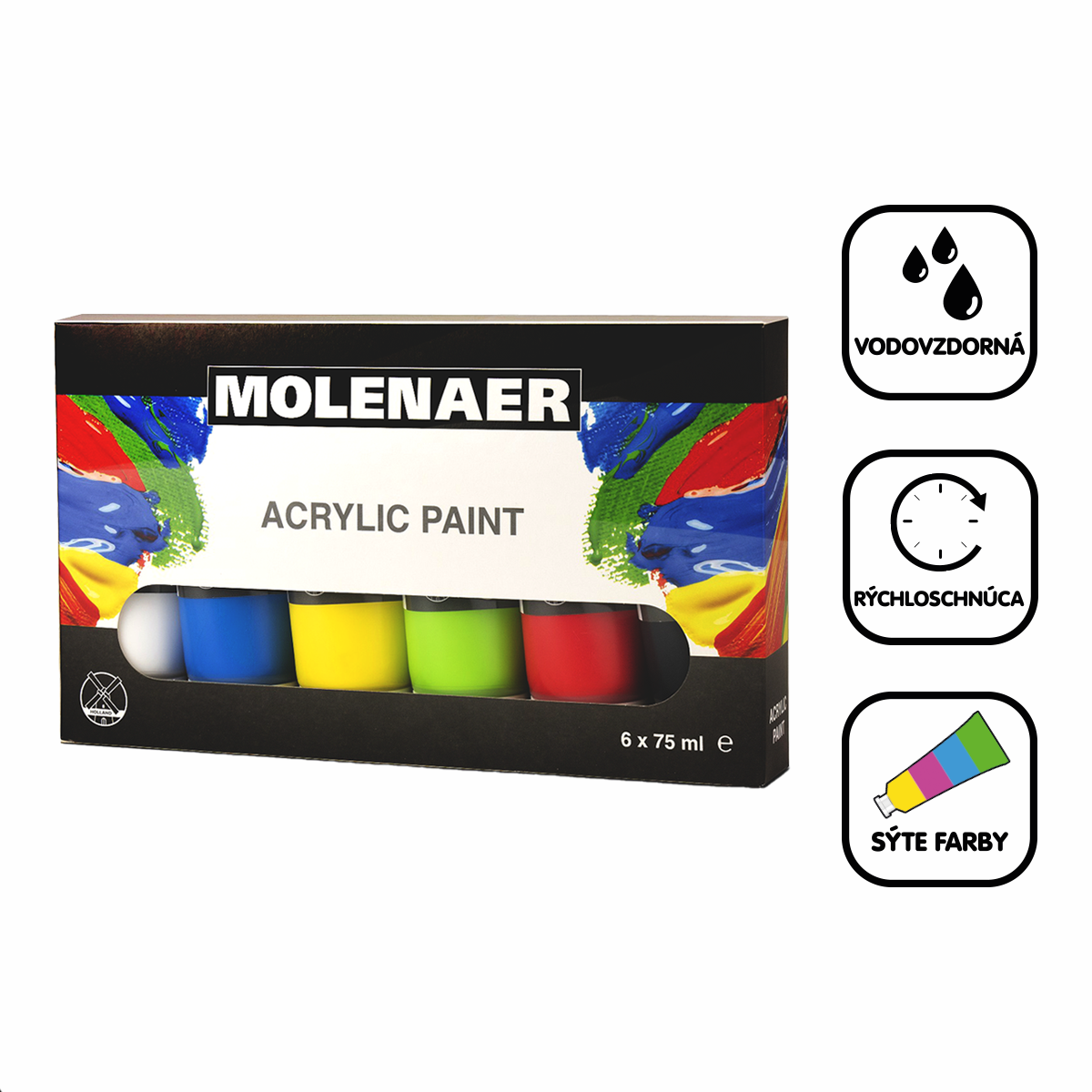 Súprava akrylových farieb Molenaer 6 x 75 ml - mix farieb