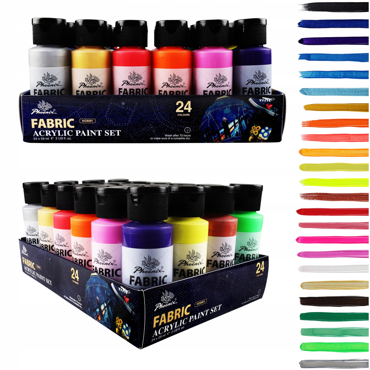 Súprava farieb na textil Phoenix, 12 – 24 × 59 ml