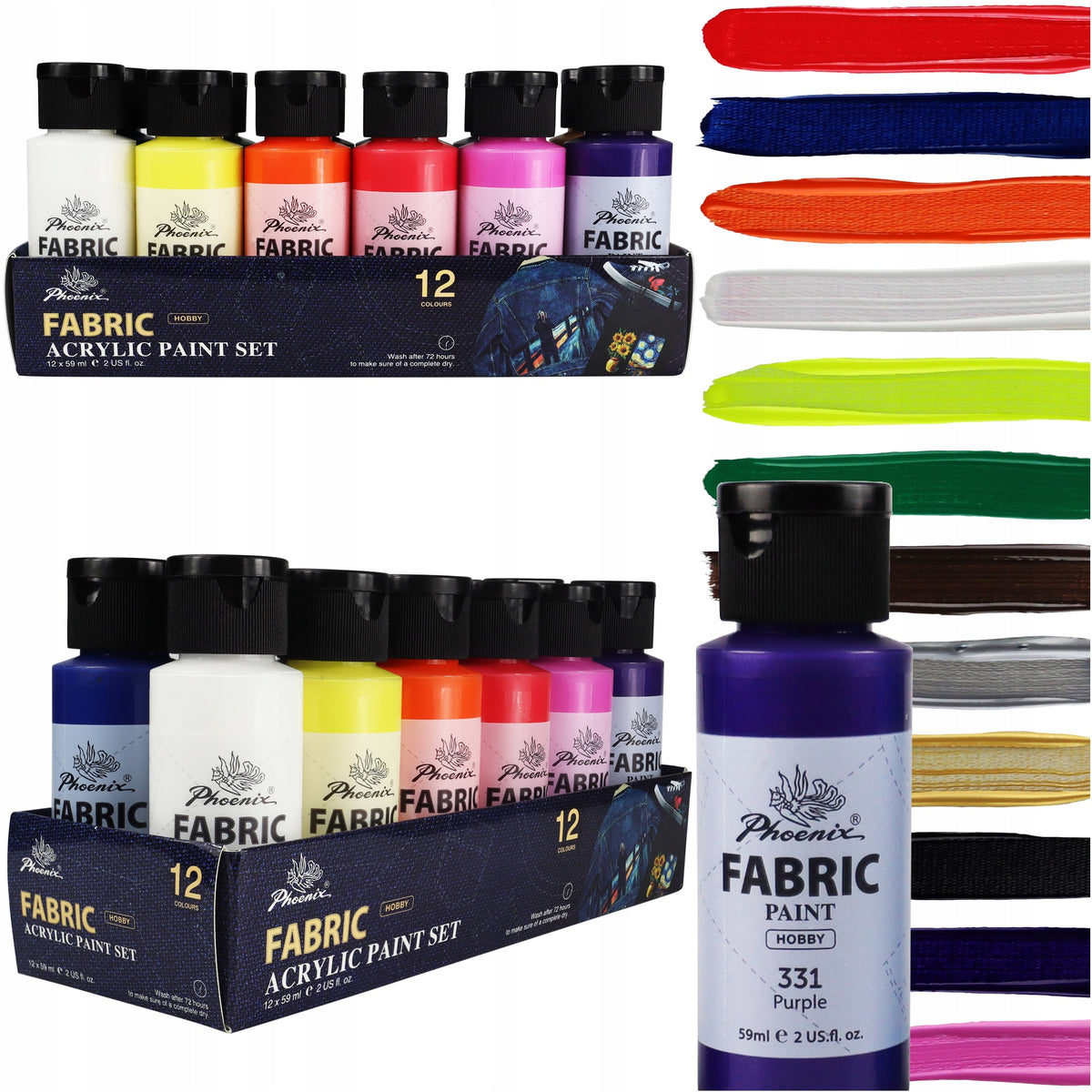 Súprava farieb na textil Phoenix 12 x 59 ml