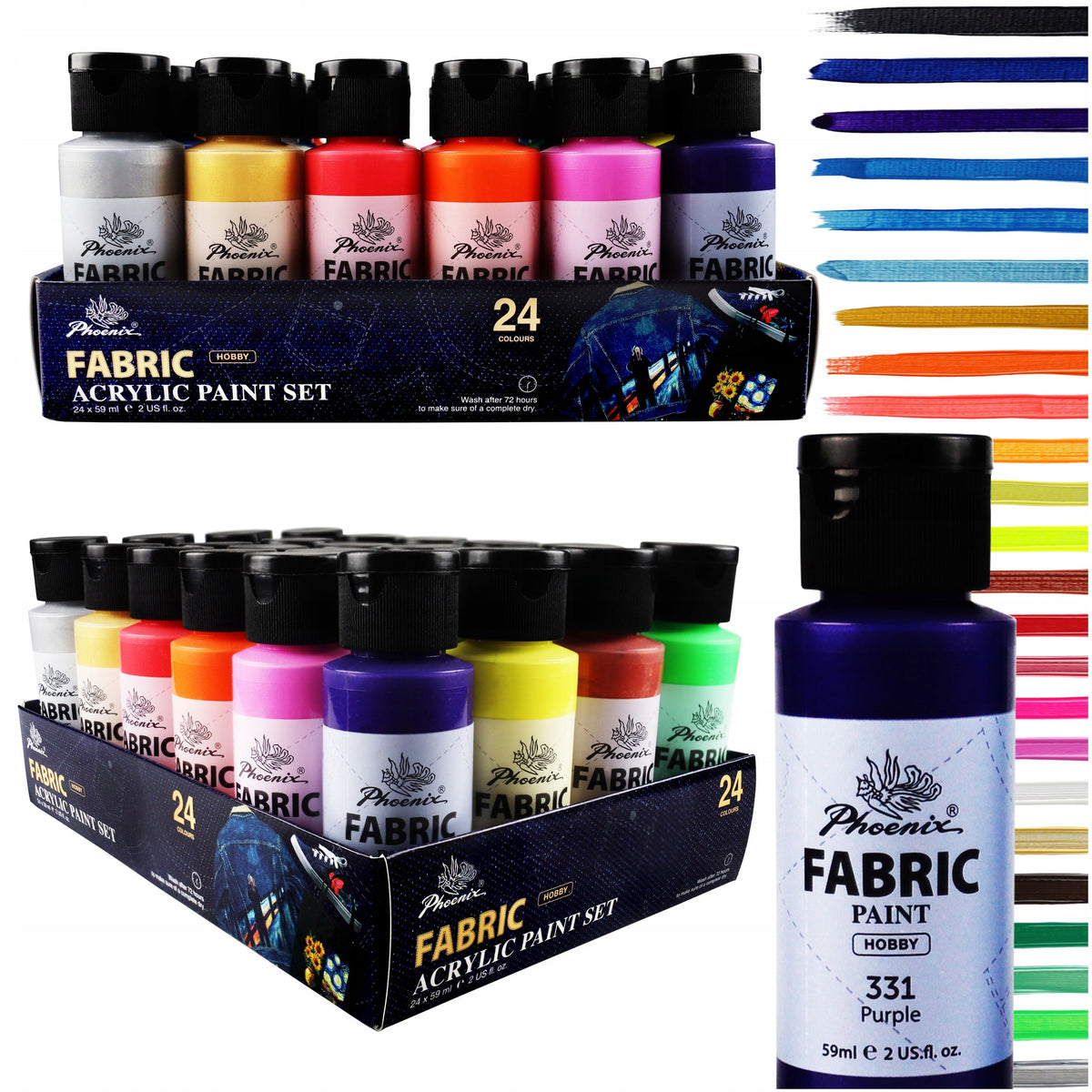 Súprava farieb na textil Phoenix 24 × 59 ml