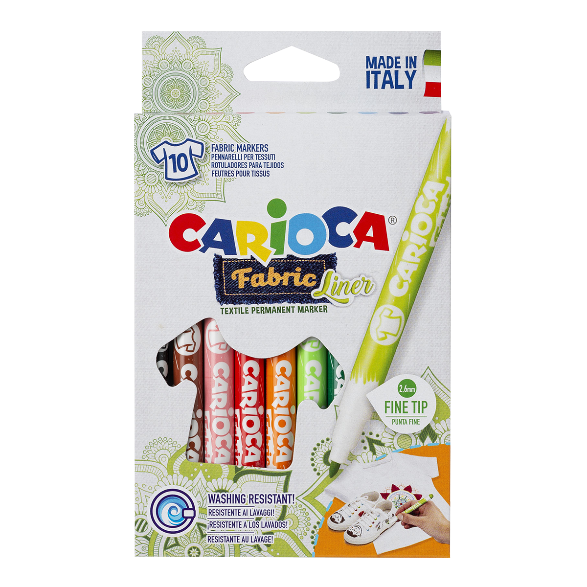Textilné fixky Carioca, tenký hrot, 10 ks, mix farieb