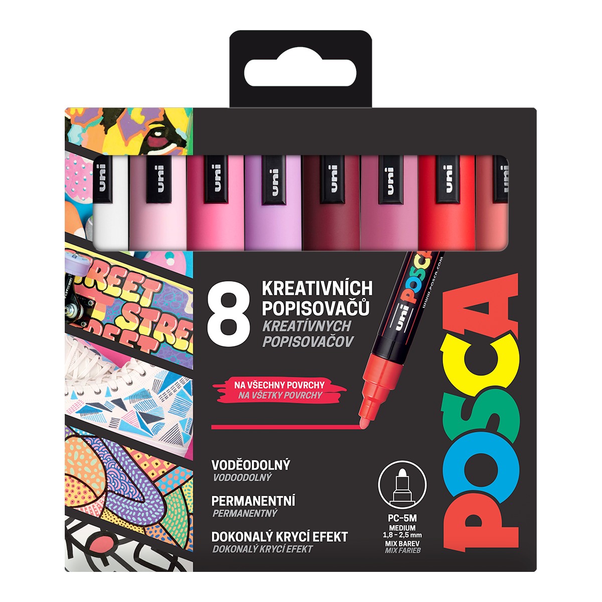 Posca súprava popisovačov PC-5M, LOVE, 1,8 - 2,5 mm, mix teplých tónov (8 ks)