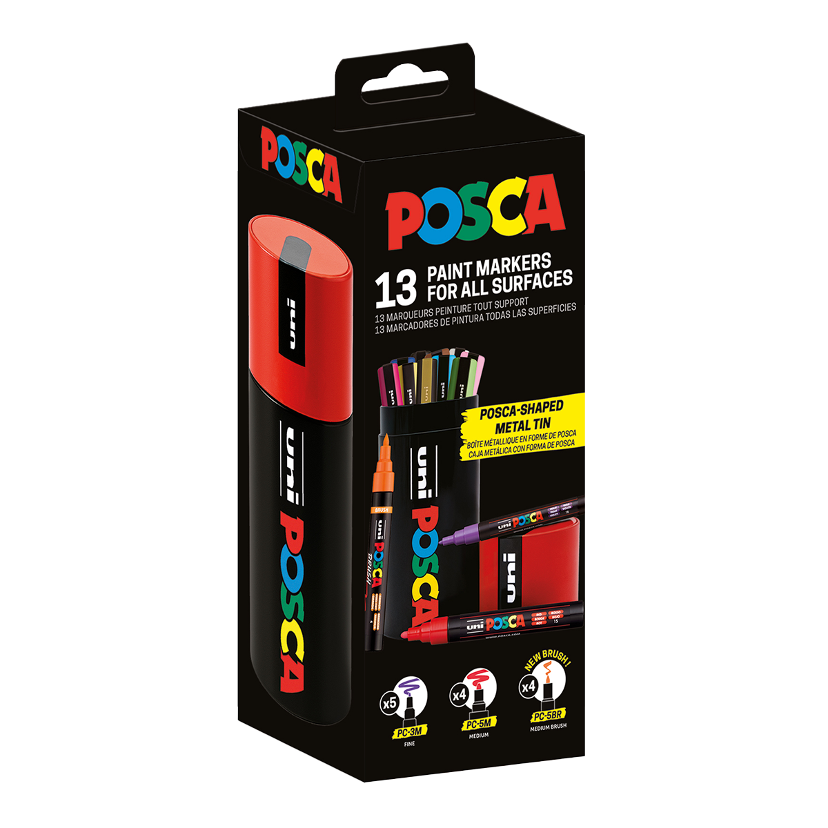 Posca kombinovaná súprava popisovačov v plechovej dóze – 13 ks (PC-3M, PC-5M, PC-5BR)