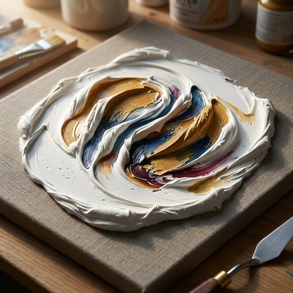 Impasto textúry z 3D reliéfnej pasty na modelovanie ARTMIE Butter &mdash; práca so špachtľou na plátne