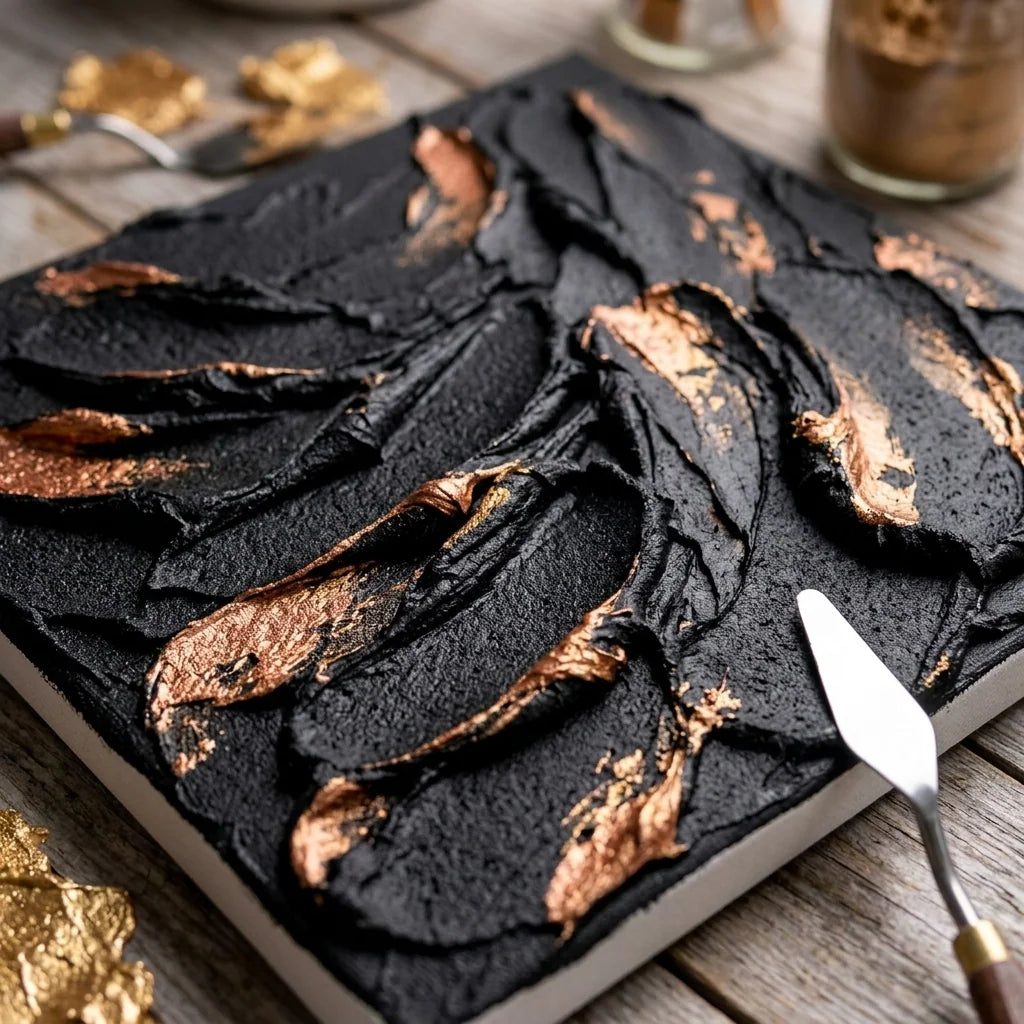 Impasto z čiernej pasty Midnight a metalickými akcentmi