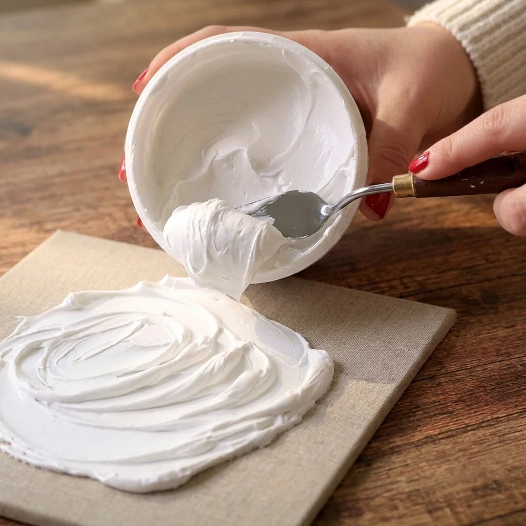Aplikácia pasty Butter špachtľou na plátno