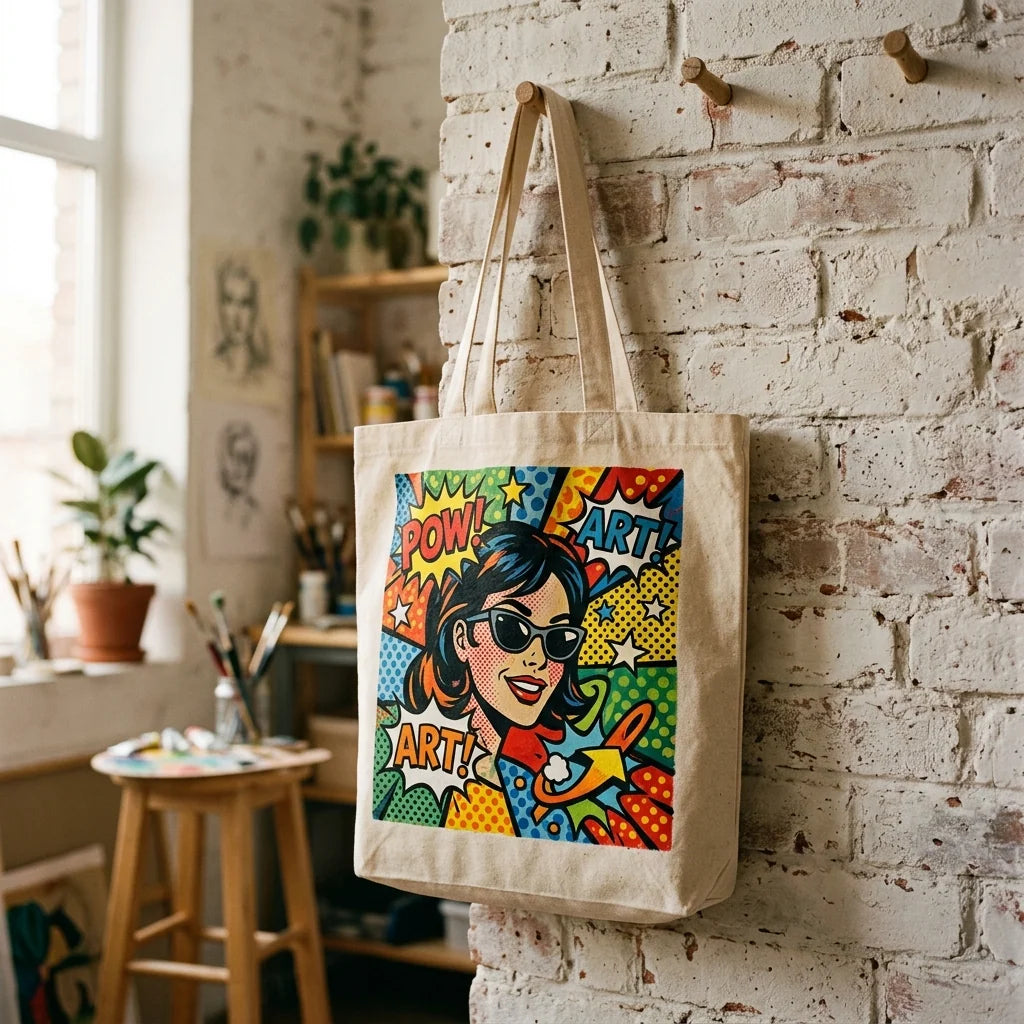 Taška s pop-art motívom maľovaná akrylom