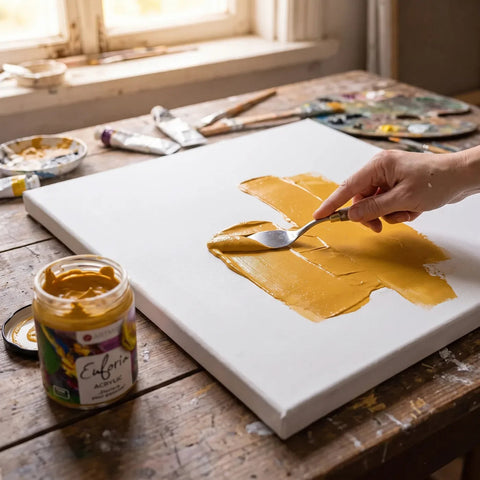 Nanášanie akrylu ARTMIE Euforia špachtľou na plátno — technika impasto