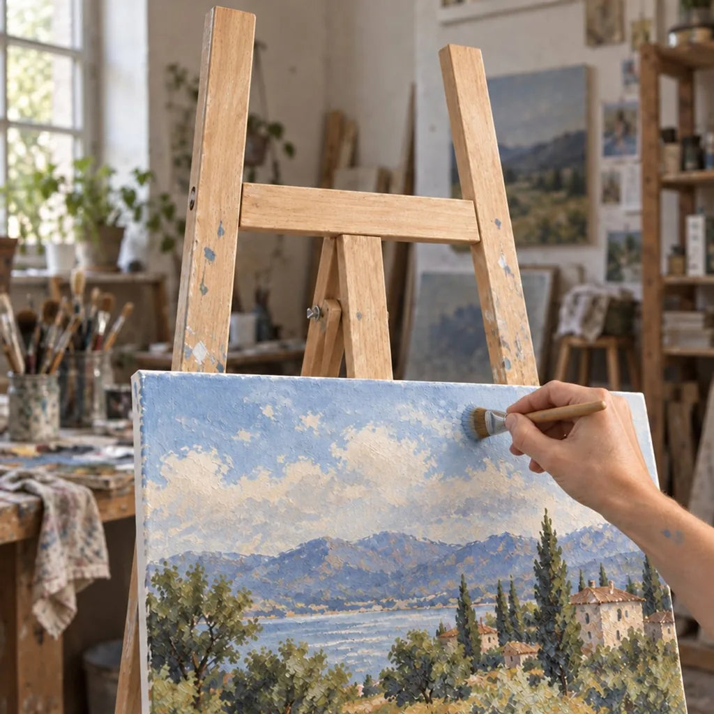 Detail hornej časti stojana ACADEMY — horný okraj obrazu zostáva voľný, bez horného držiaka