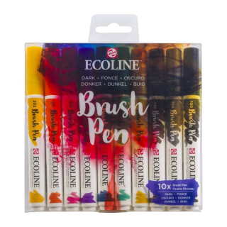 Akvarelové perá Ecoline Brush Pen Dark  | 10 dielna sada