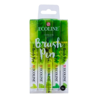 Akvarelové perá Ecoline Brush Pen Green  | 5 dielna sada