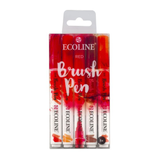 Akvarelové perá Ecoline Brush Pen Red  | 5 dielna sada