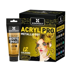 Sada akrylových farieb ACRYL PRO METALLIC 12x75 ml